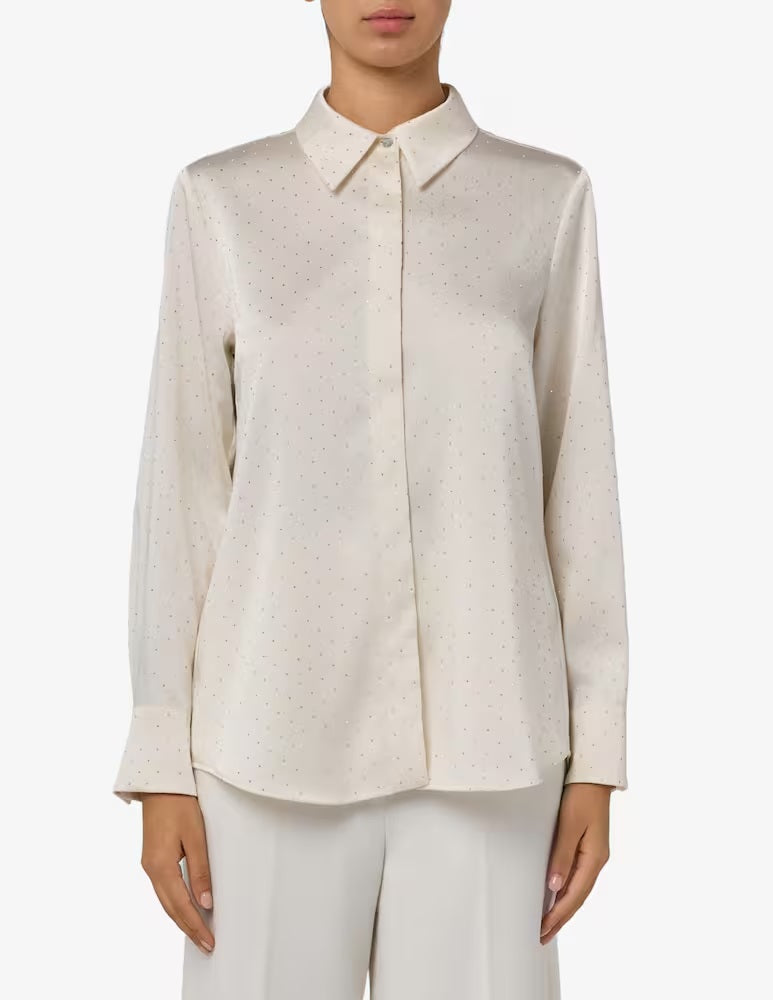 Camicia in raso panna "Rapa" con strass argento 