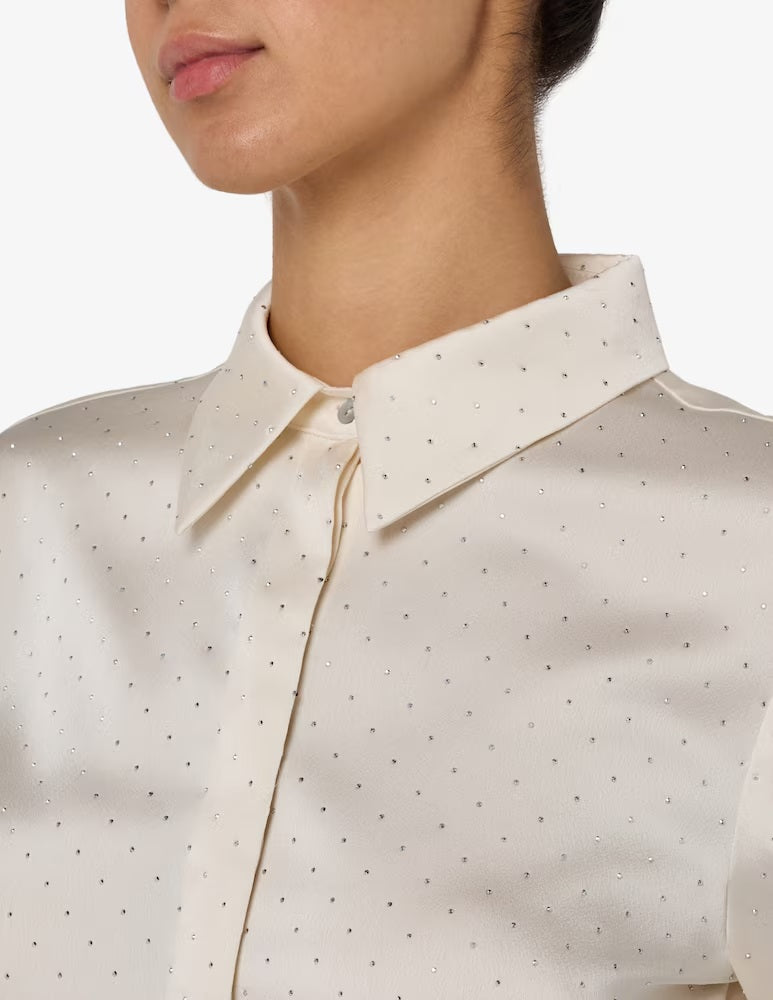Camicia in raso panna "Rapa" con strass argento 