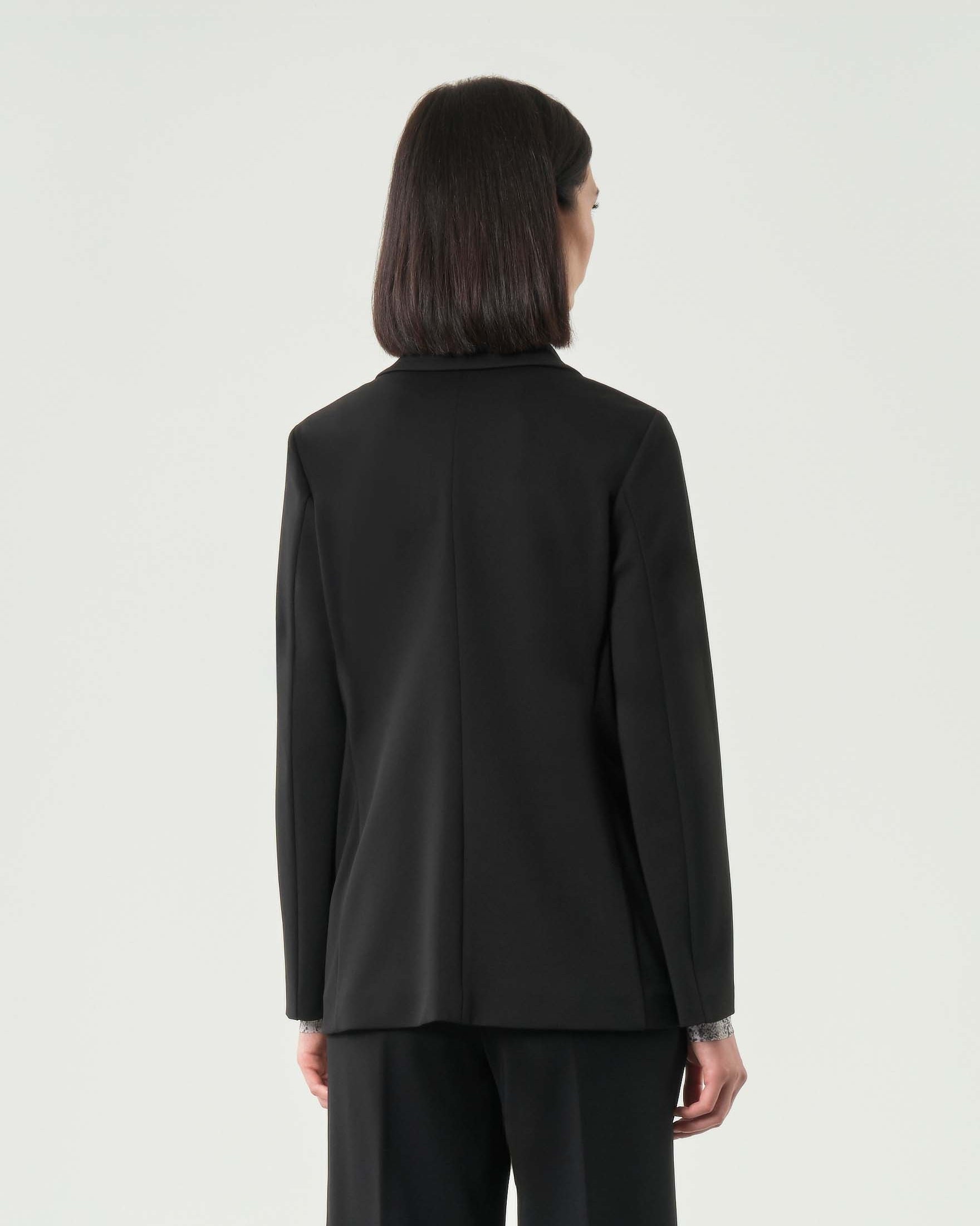 Giacca "Reims1" Nera in Interlock Stretch con Collo Revers 