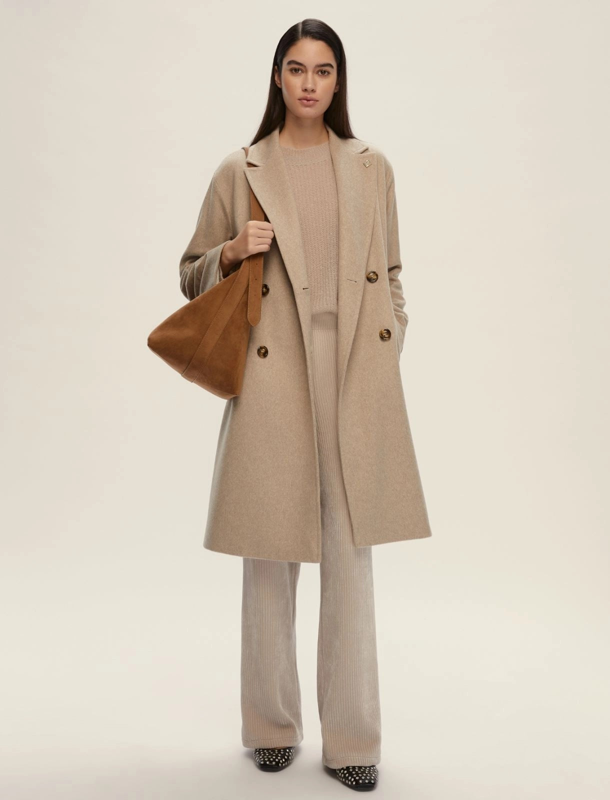 Cappotto Doppiopetto "Roll" color Cachà in Drap di Lana e Nylon 