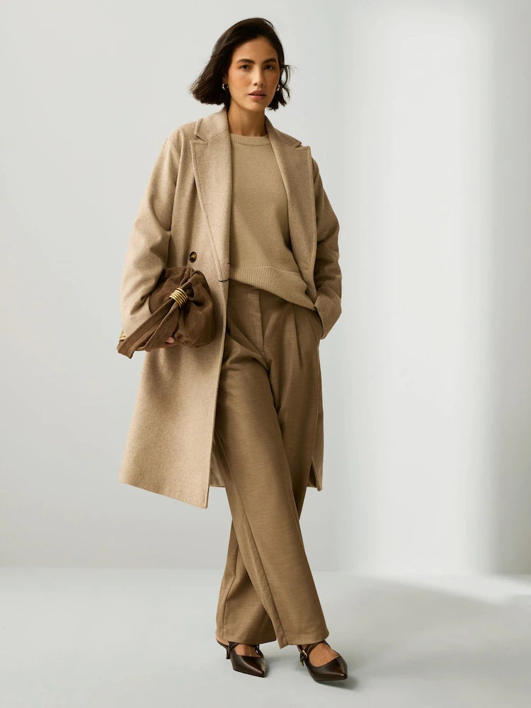 Cappotto Doppiopetto "Roll" color Cachà in Drap di Lana e Nylon 