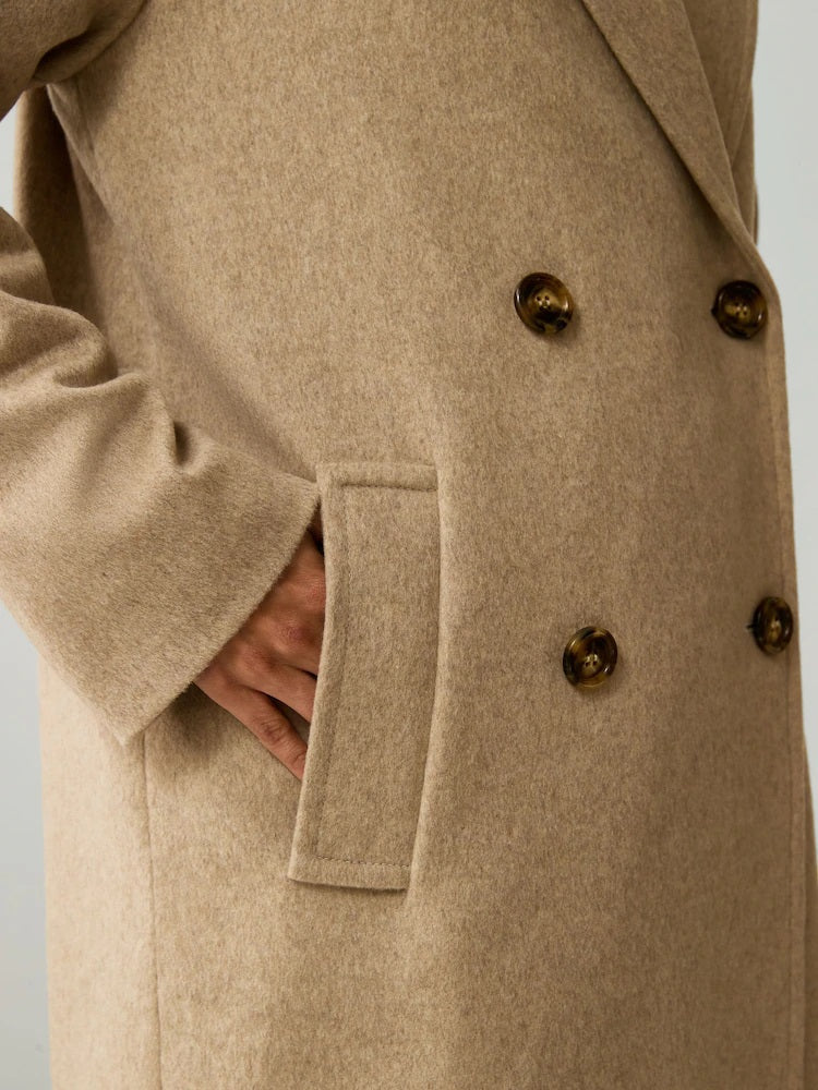 Cappotto Doppiopetto "Roll" color Cachà in Drap di Lana e Nylon 