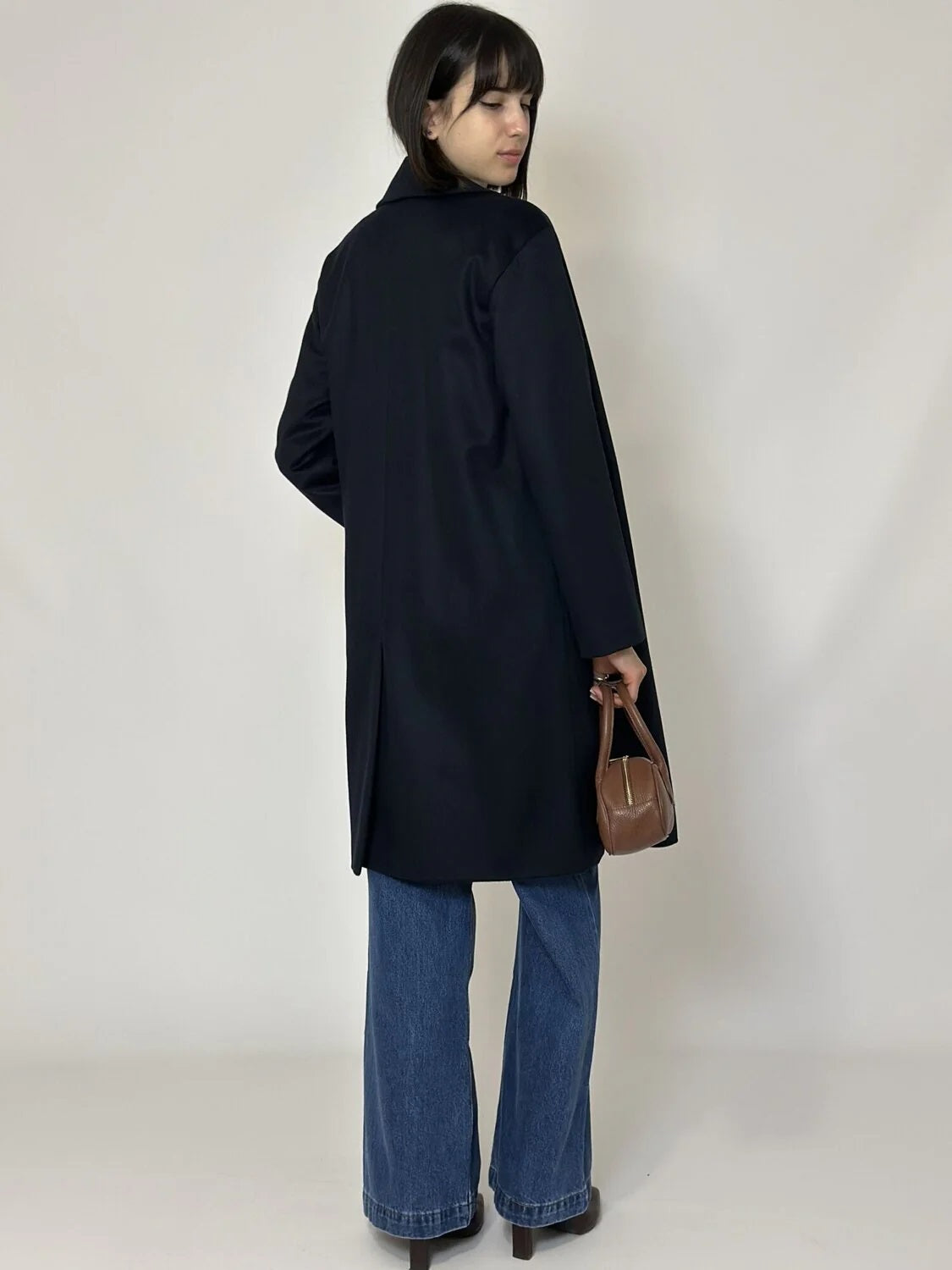 Cappotto doppiopetto "Roll" blu in Drap di Lana e Nylon 