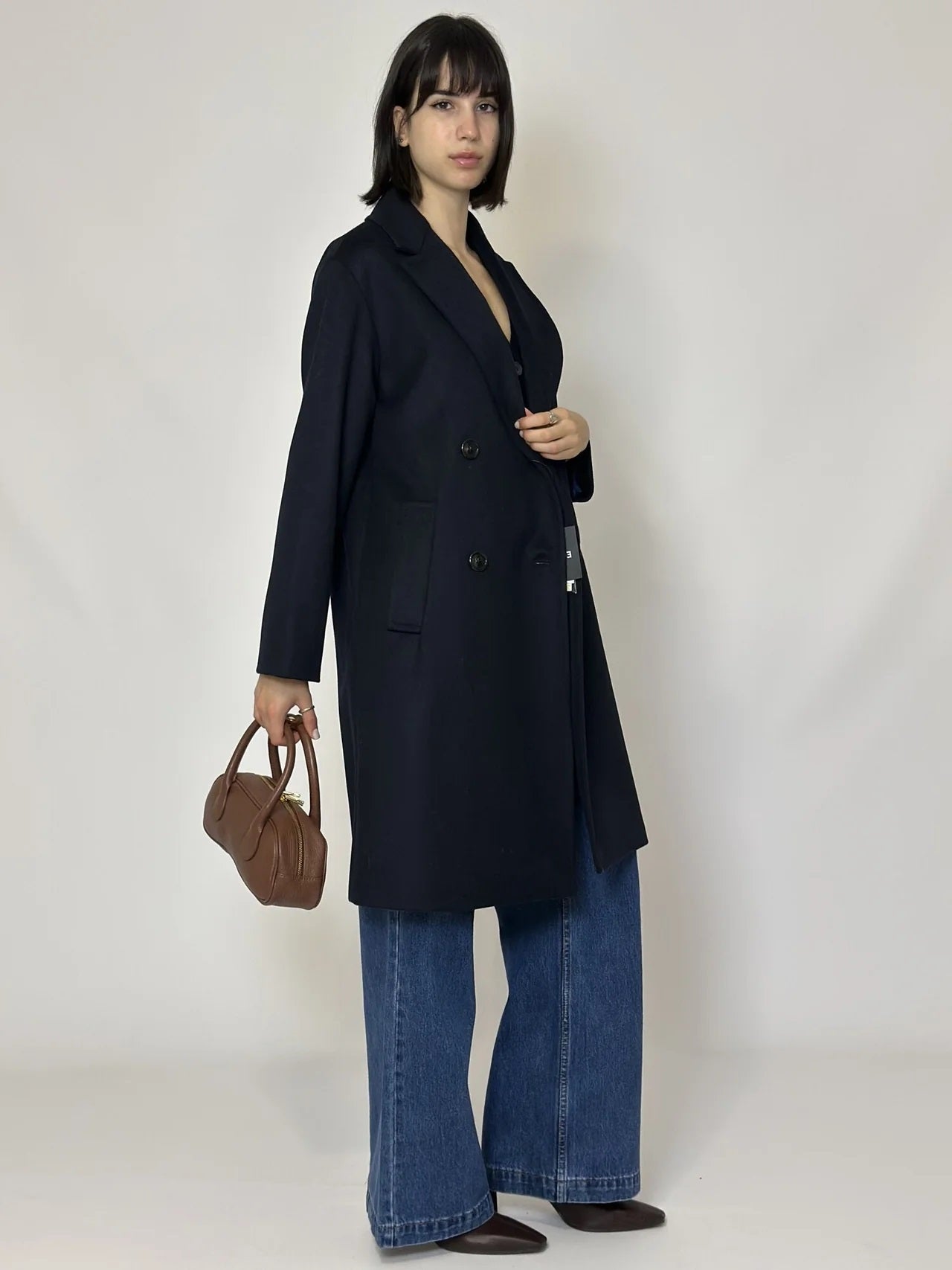 Cappotto doppiopetto "Roll" blu in Drap di Lana e Nylon 