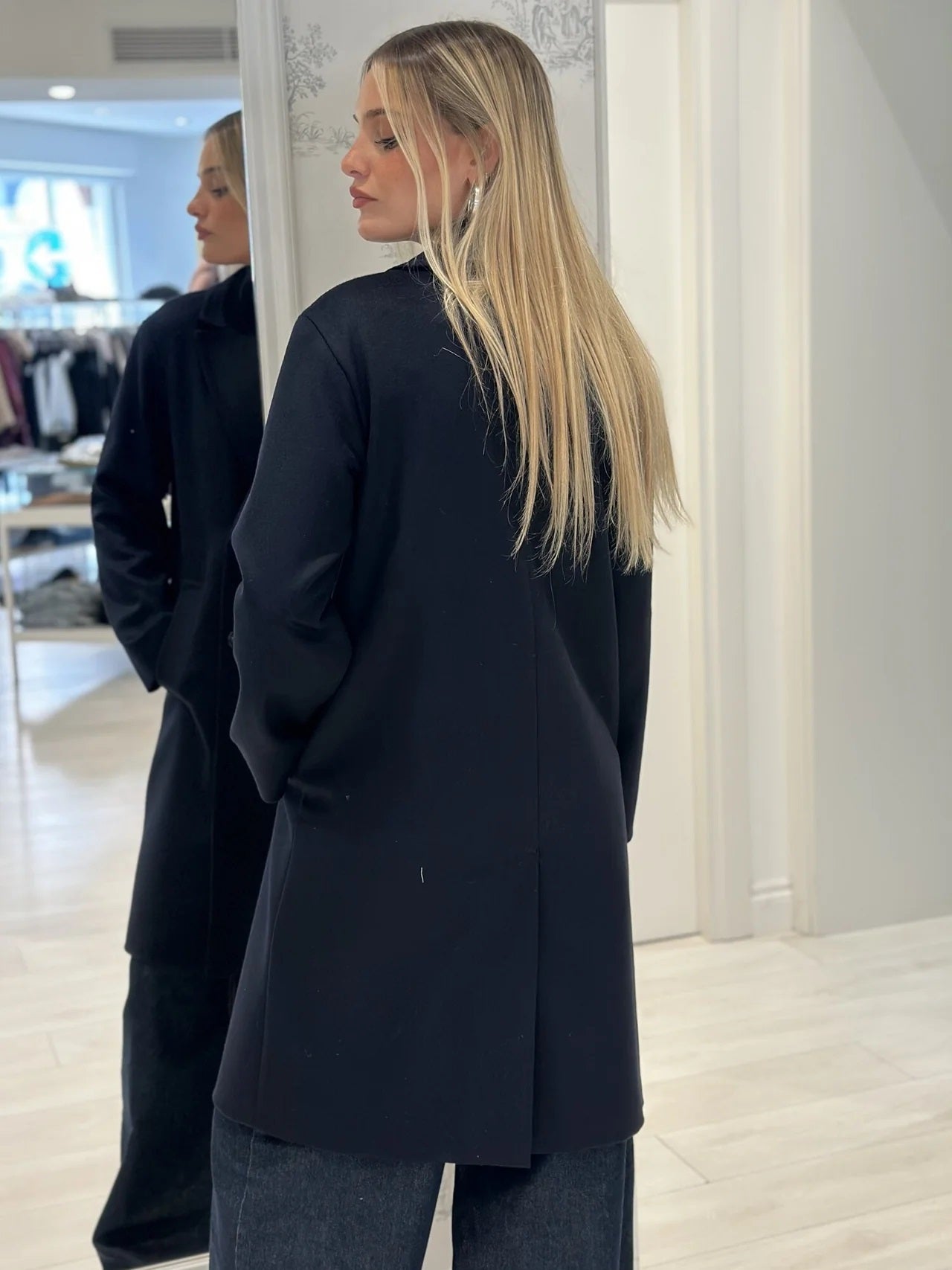 Cappotto doppiopetto "Roll" blu in Drap di Lana e Nylon 