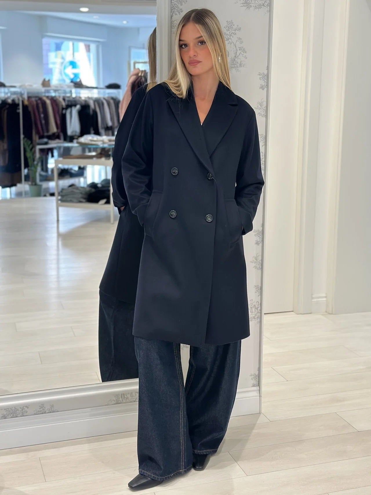 Cappotto doppiopetto "Roll" blu in Drap di Lana e Nylon 
