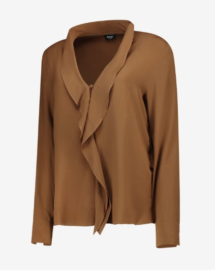 Camicia "Sanremo" Cioccolata in Crêpe de Chine di Seta con Volant 