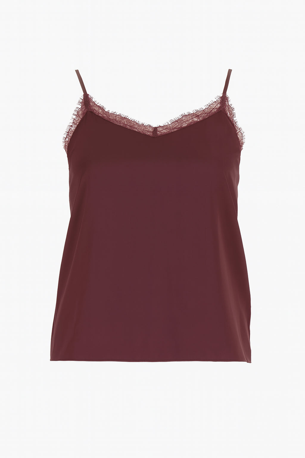Top "Senta" bordeaux in Raso con Scollo a V e Dettagli in Pizzo 