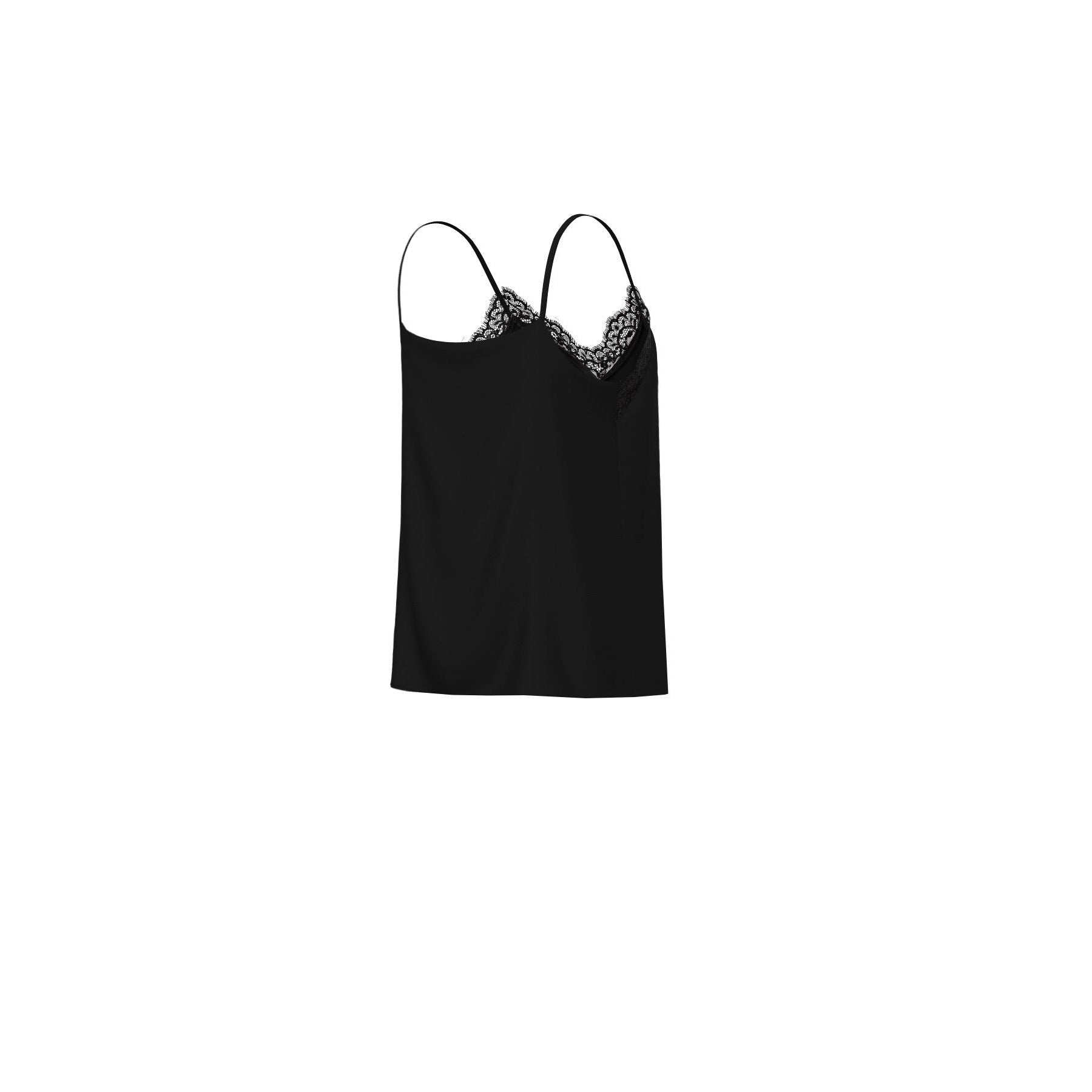 Top "Senta" Nero in Raso Stretch con Scollo a V e Dettagli in Pizzo 