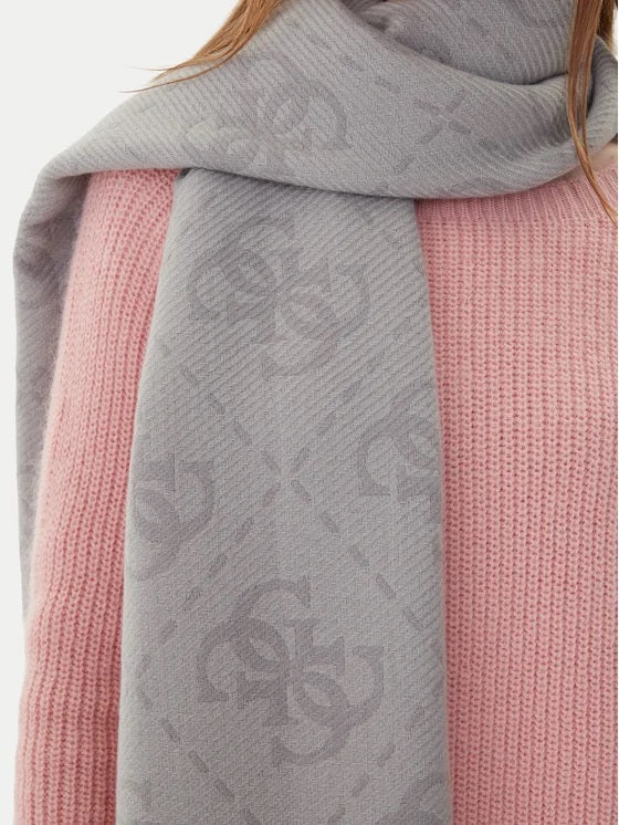 Sciarpa "Mogly " grigia con Monogram All-Over e Frange 