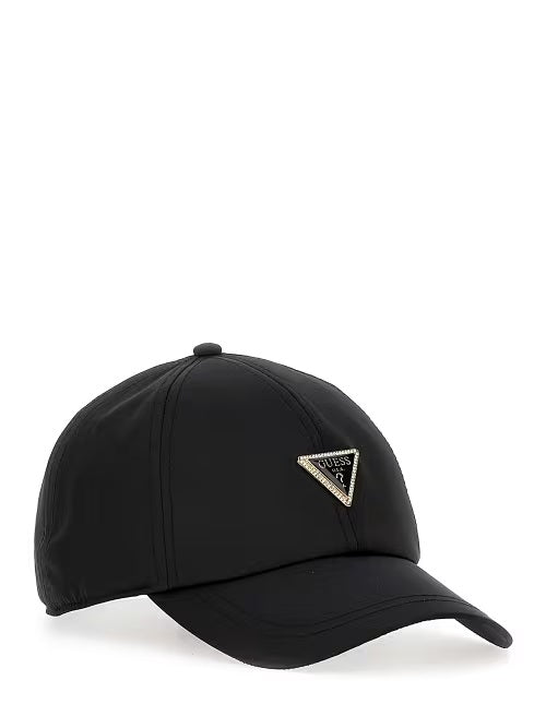 Cappellino Nero con Logo Triangolare e Strass 
