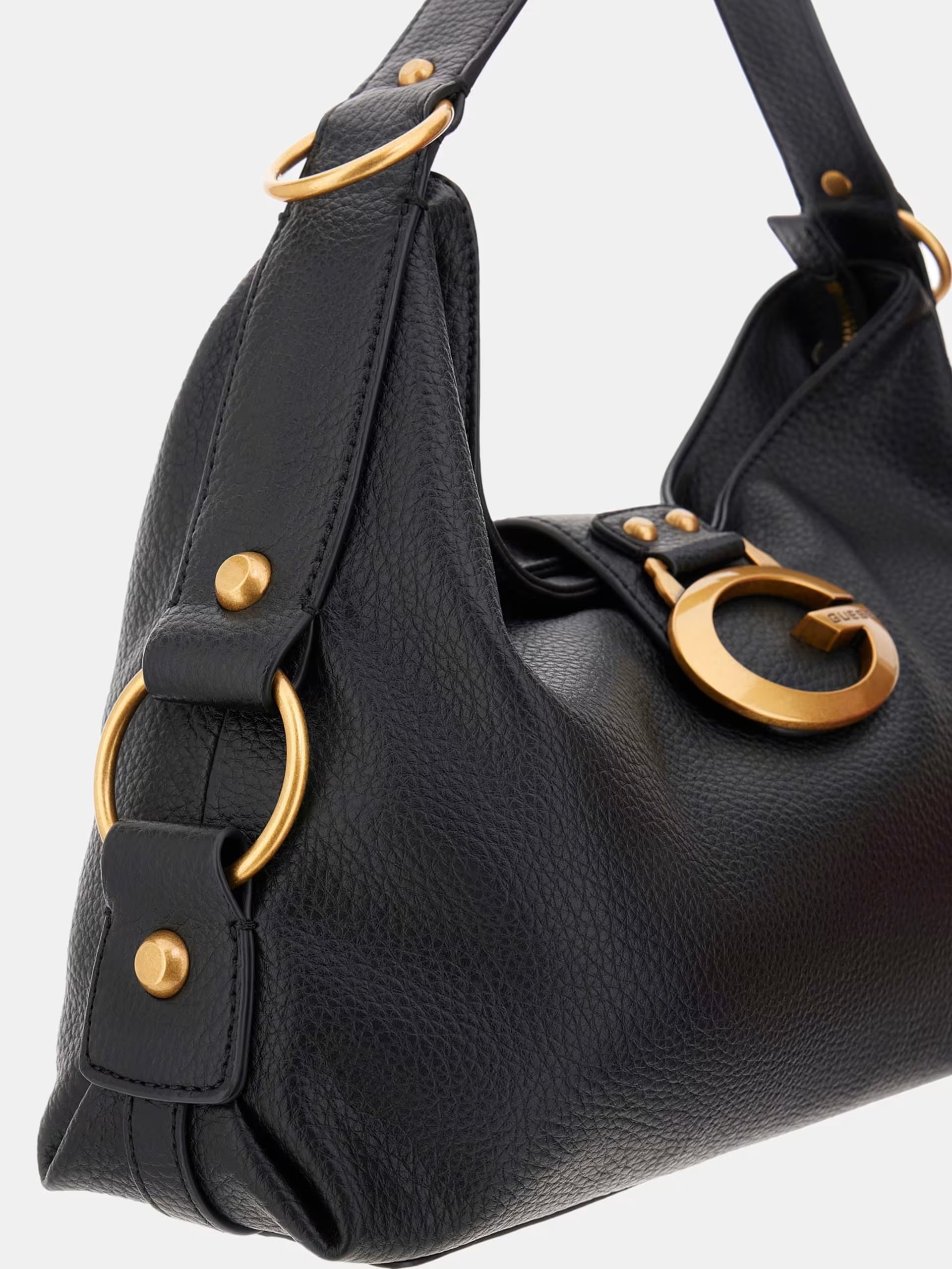 Borsa "Camden" Nera a Spalla con Maxi Fibbia G Dorata 