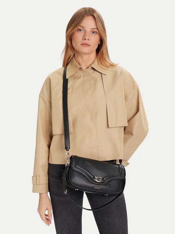 Borsa a Spalla "Dea Flap Shoulder Bag" Nera con Logo G e Tracolla 
