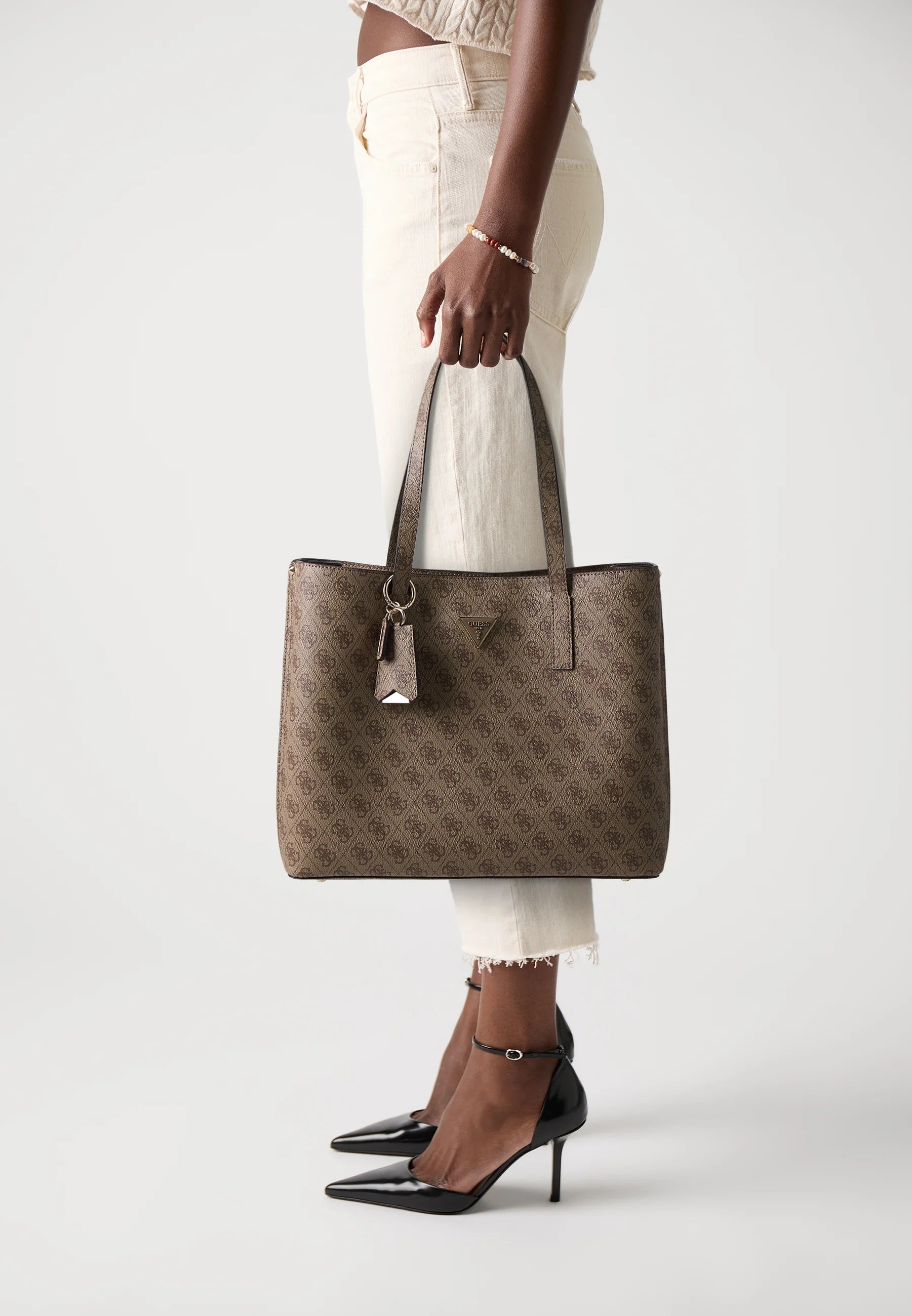 Borsa shopper "Meridian II Girlfriend Tote" Latte con Logo All-Over 