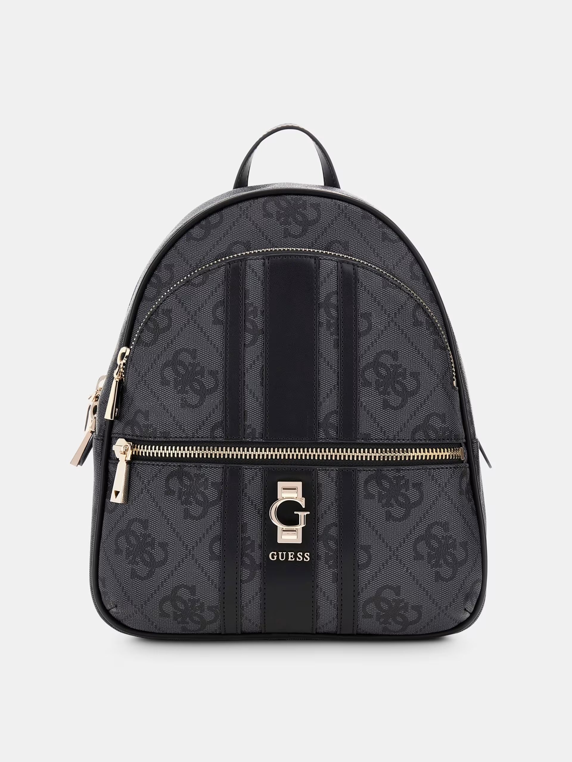 Zaino "Erenia 4G" Nero in Similpelle con Logo All-Over e Dettagli Oro 
