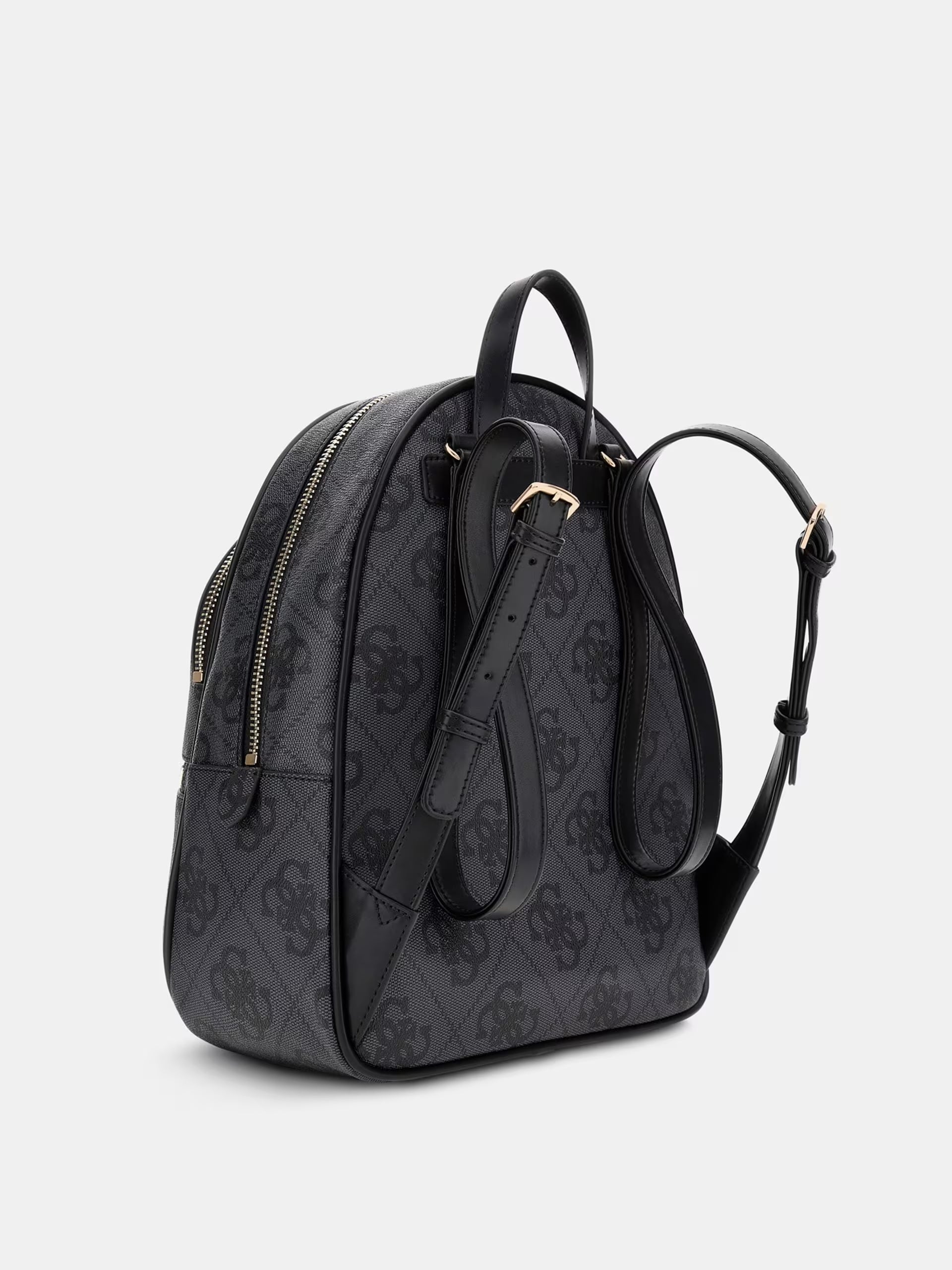 Zaino "Erenia 4G" Nero in Similpelle con Logo All-Over e Dettagli Oro 