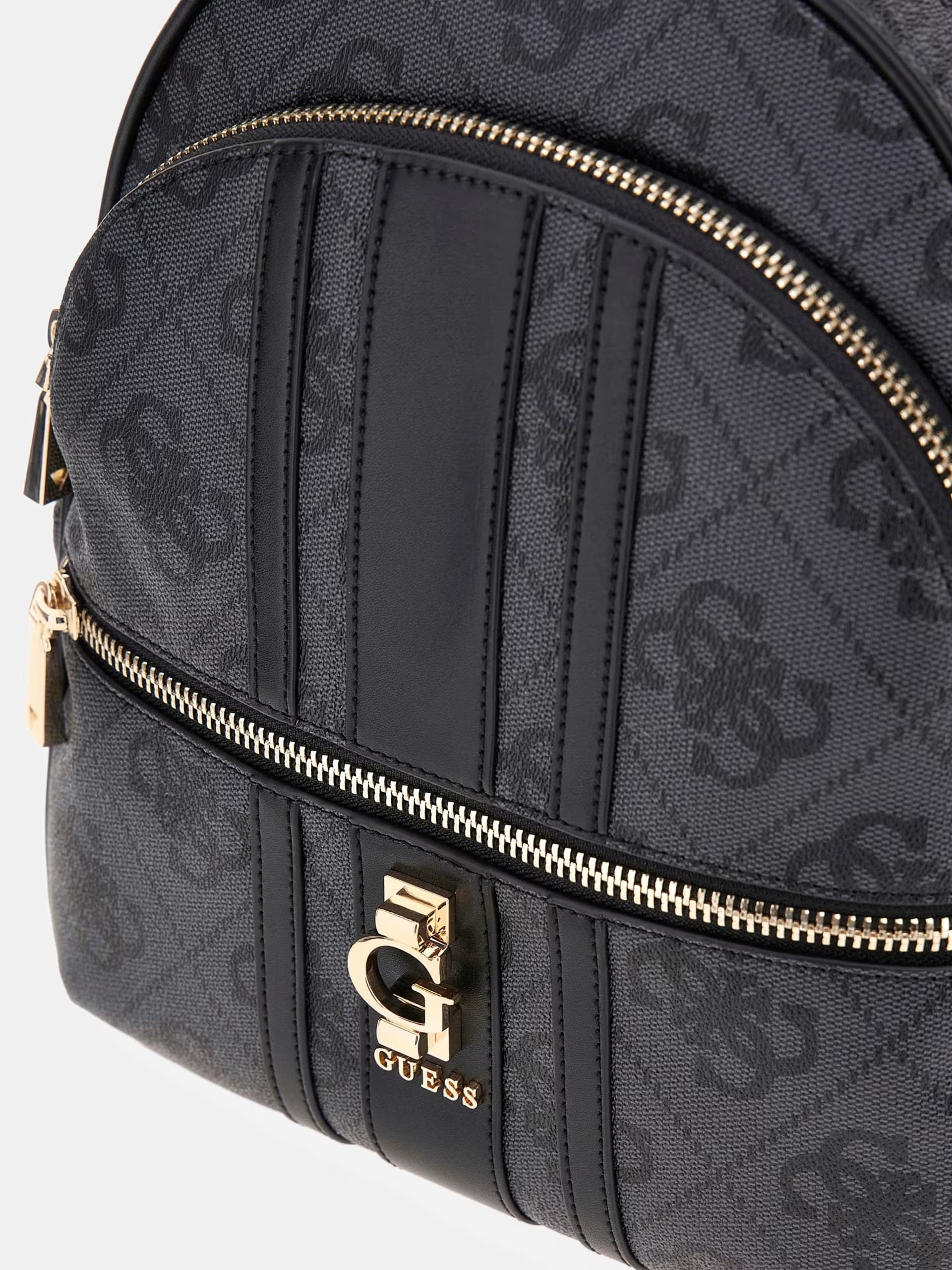 Zaino "Erenia 4G" Nero in Similpelle con Logo All-Over e Dettagli Oro 
