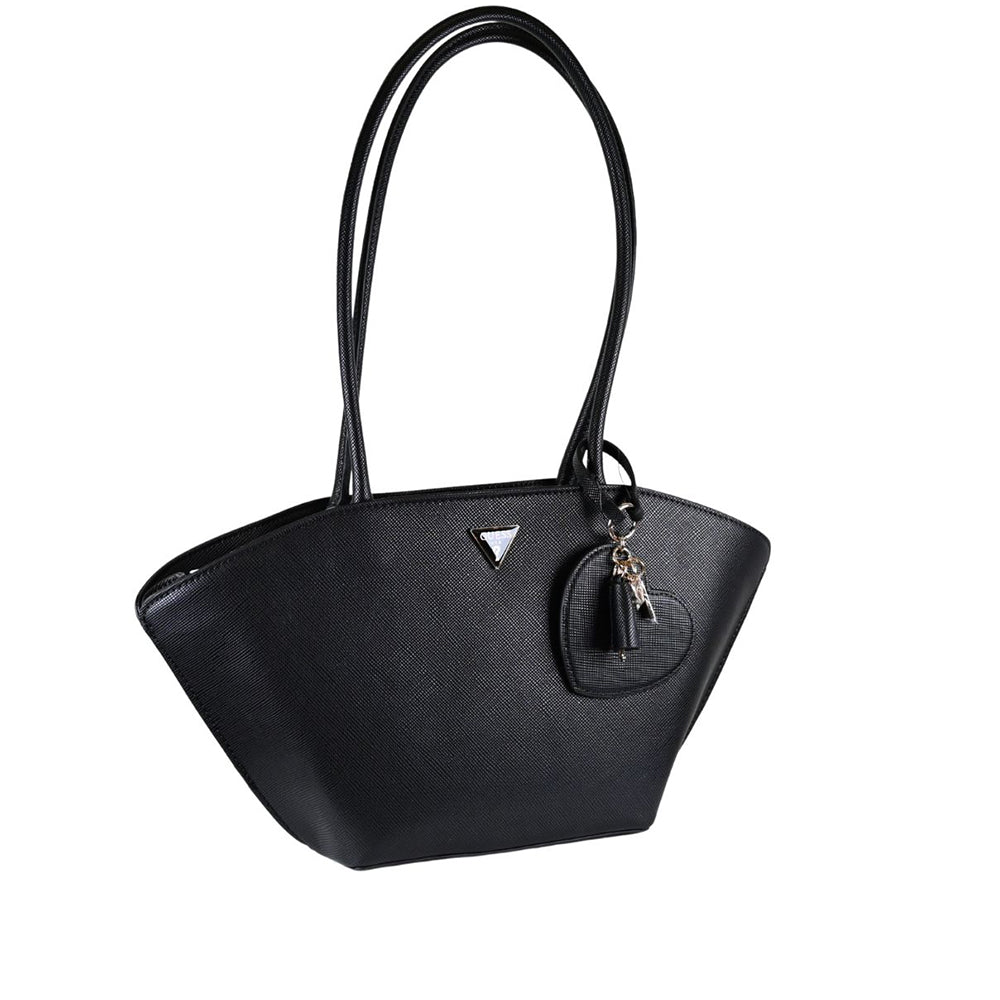 Borsa a spalla nera "Bolena" con Charm Cuore e Logo 