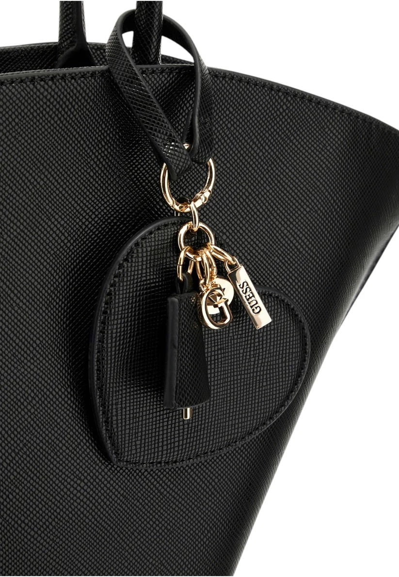 Borsa a spalla nera "Bolena" con Charm Cuore e Logo 