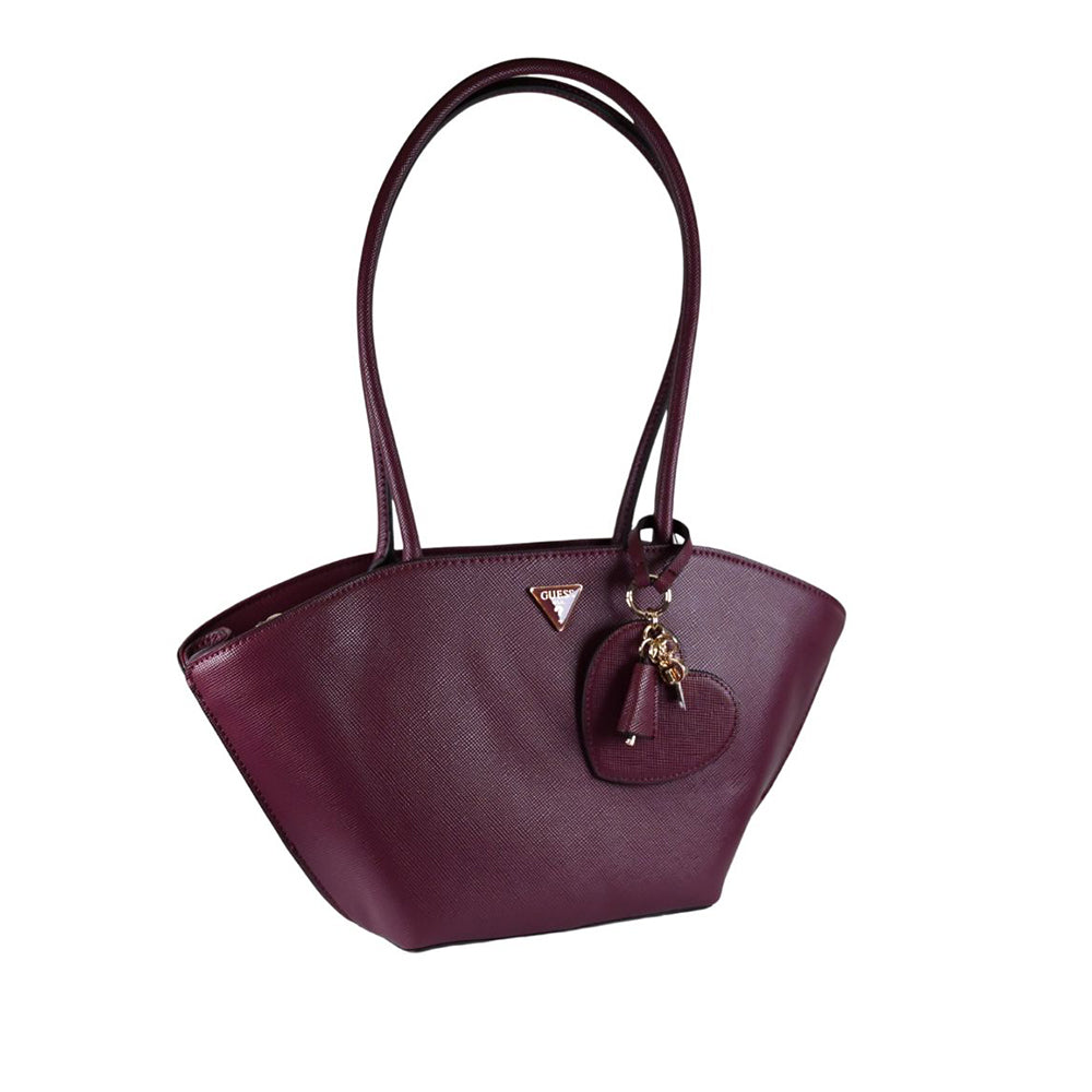 Borsa a spalla color vino "Bolena" con Charm Cuore e Logo 