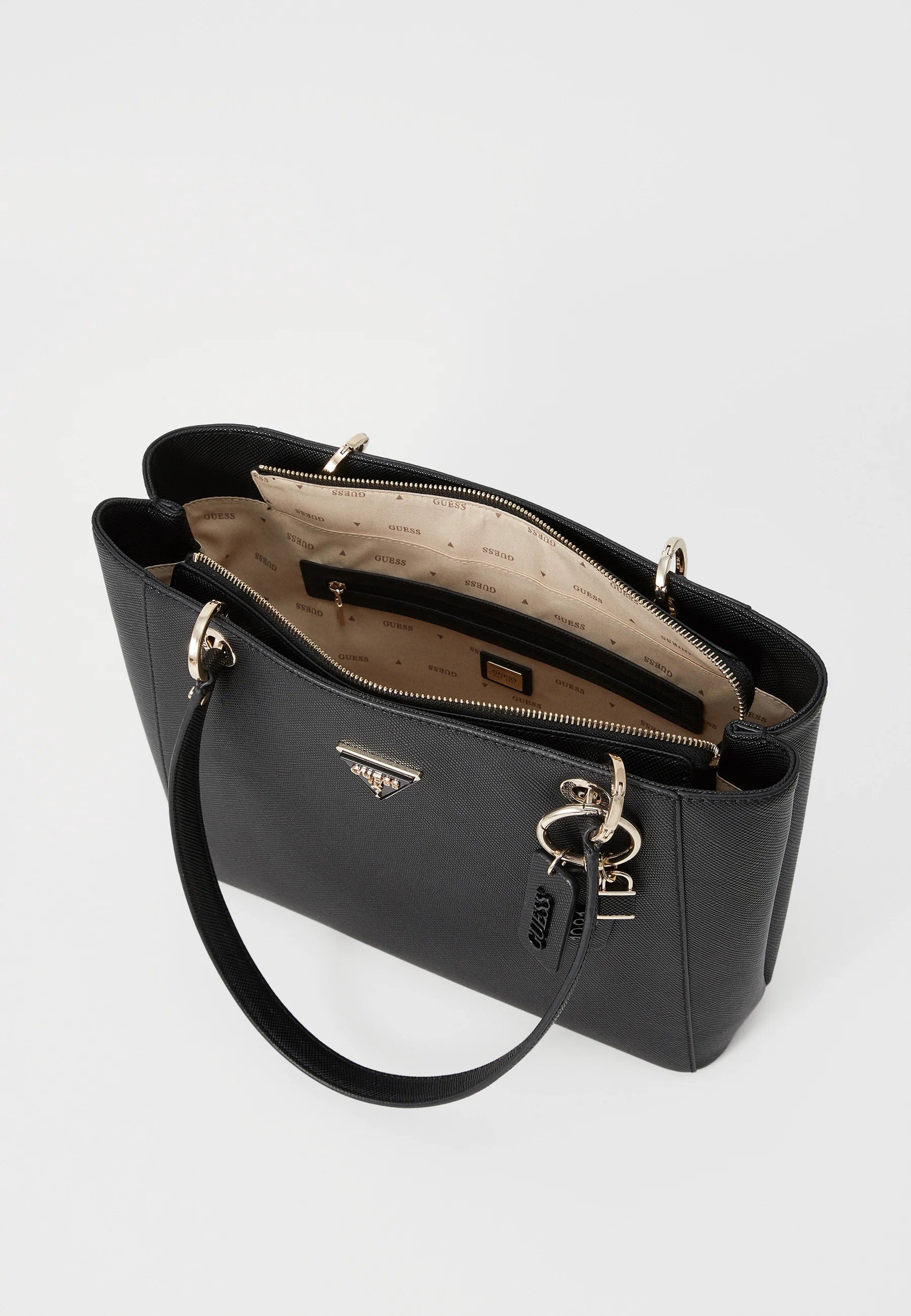 Borsa Tote "Noelle II" Nera in Saffiano con Charm Logato 