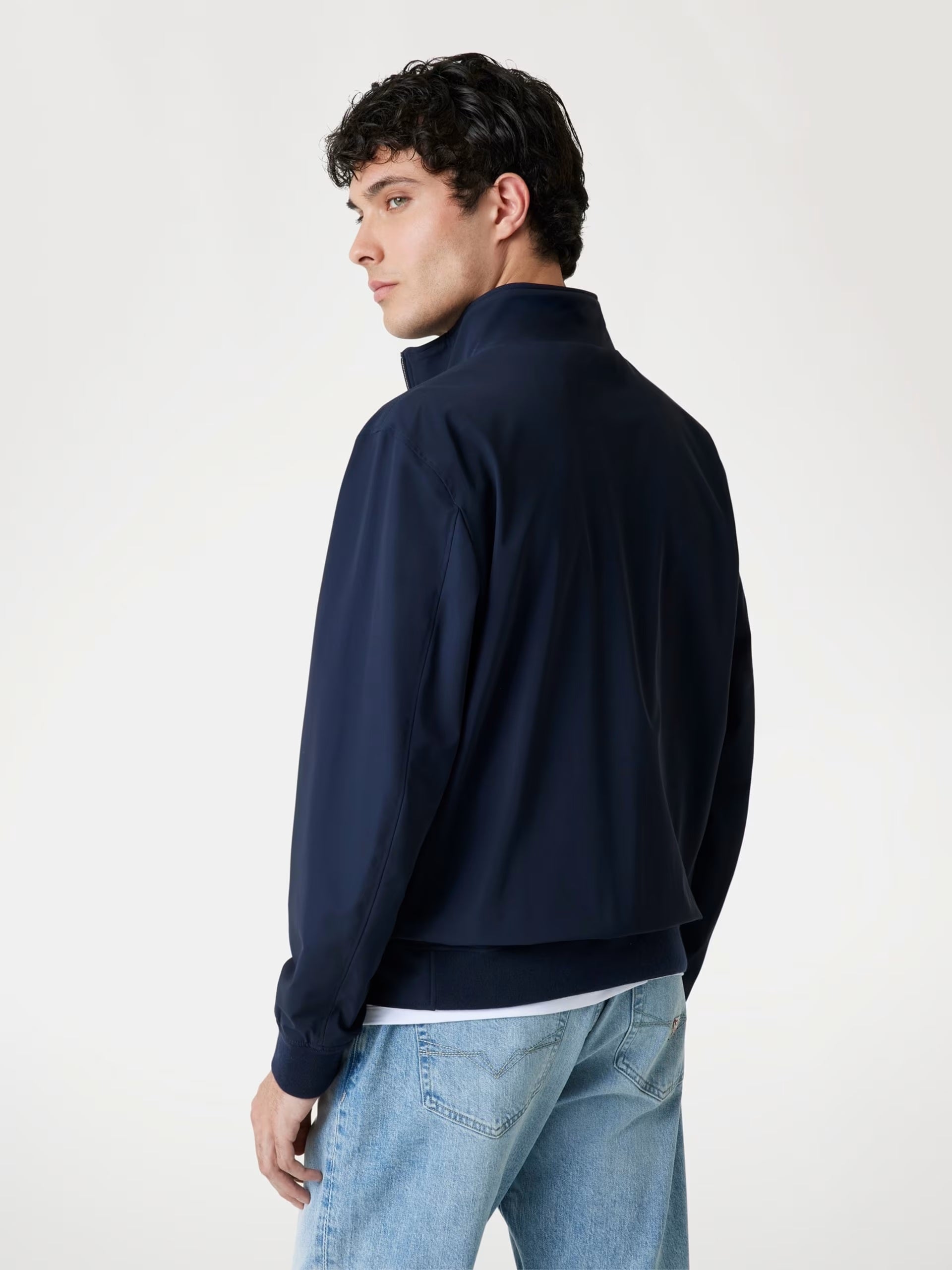 Giubbino "Tech Stretch" Blu Navy Slim Fit in Tessuto Tecnico Antivento 