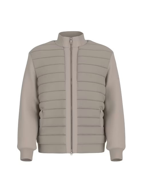 Giubbino khaki in Scuba Tech Stretch Slim Fit con Zip e Collo Alto 