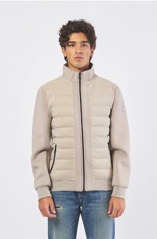 Giubbino khaki in Scuba Tech Stretch Slim Fit con Zip e Collo Alto 