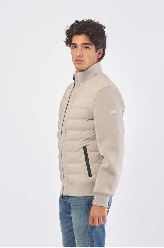 Giubbino khaki in Scuba Tech Stretch Slim Fit con Zip e Collo Alto 