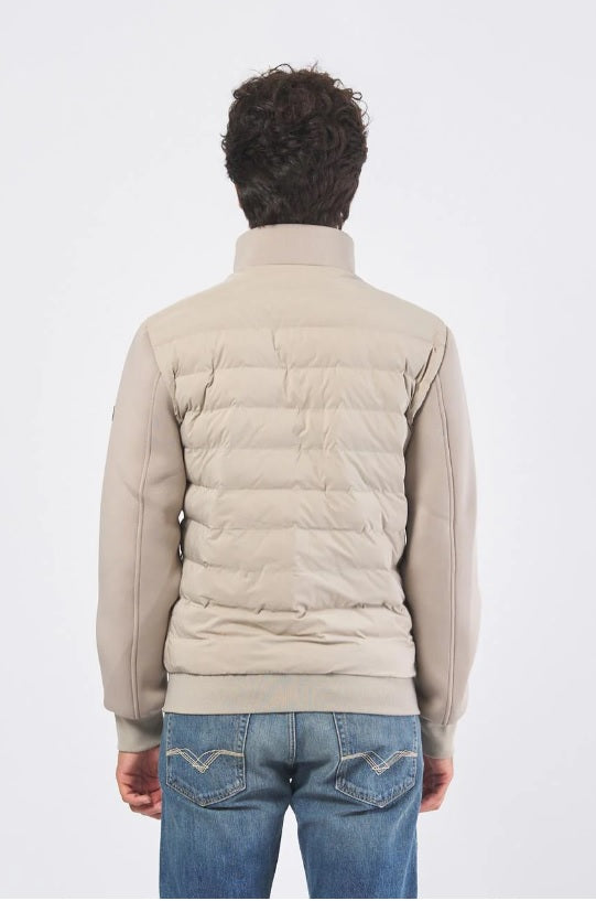 Giubbino khaki in Scuba Tech Stretch Slim Fit con Zip e Collo Alto 