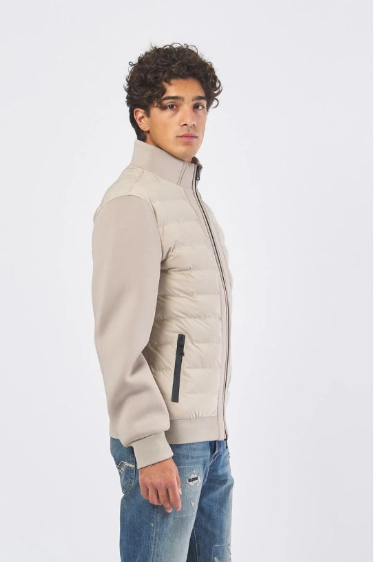 Giubbino khaki in Scuba Tech Stretch Slim Fit con Zip e Collo Alto 