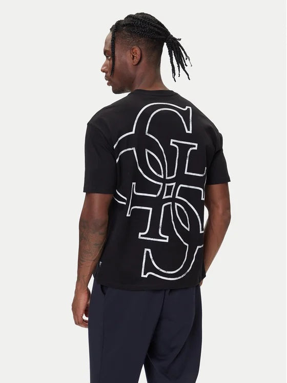 T-shirt Nera da Uomo in Cotone con Maxi Logo bianco 
