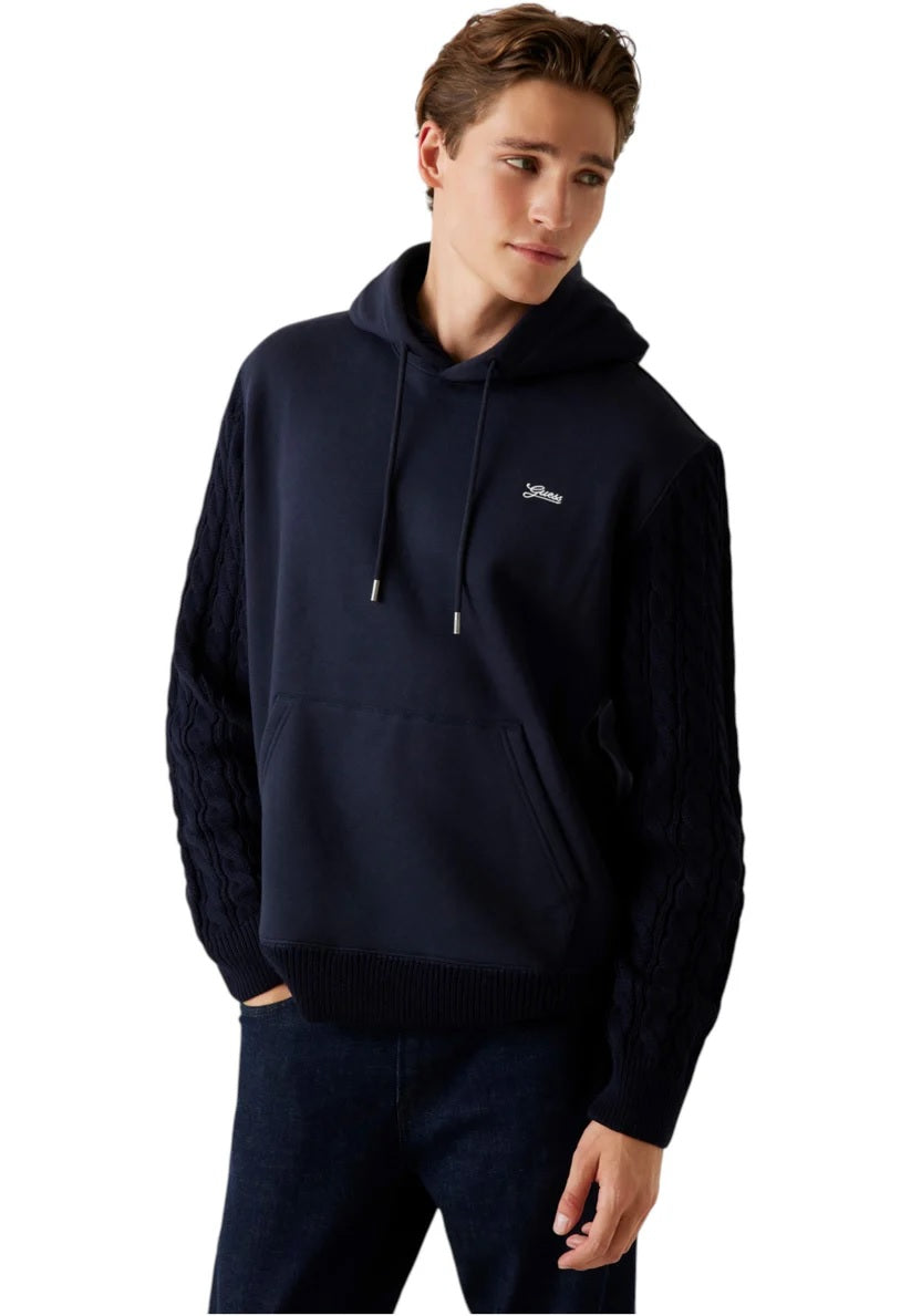 Guess "Contrast Sleeves Hoodie" blu con Cappuccio 