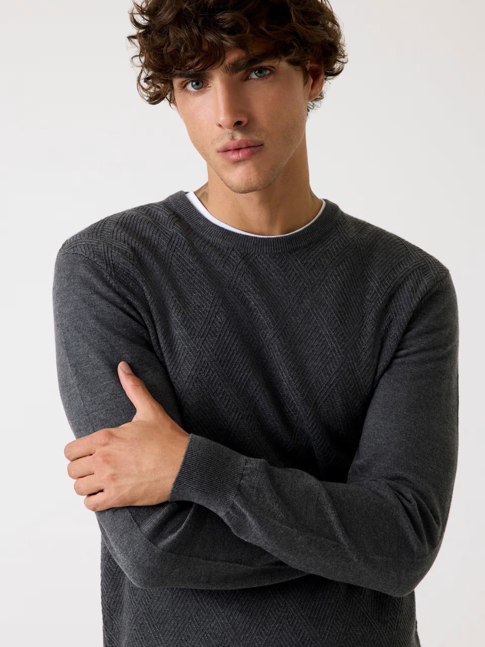 Maglione Uomo "Jamaar" Grigio con Fantasia a Rombi in Misto Lana 