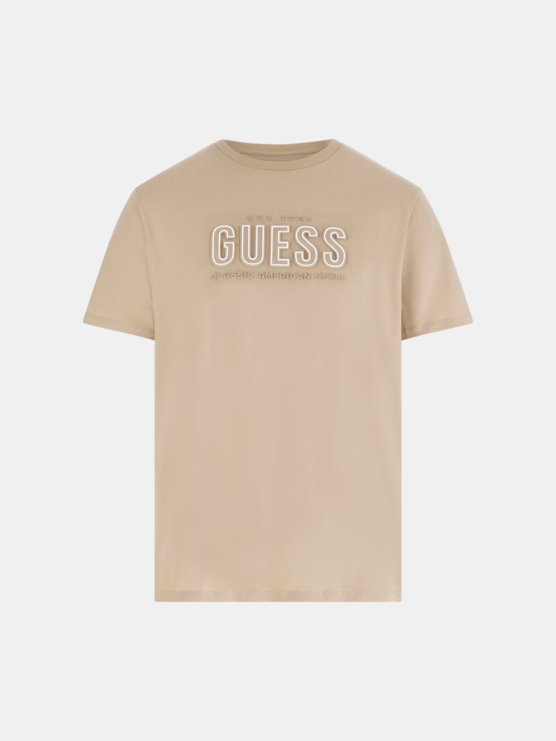 T-shirt Beige con Logo Guess a Sbalzo e Vestibilità Regular 