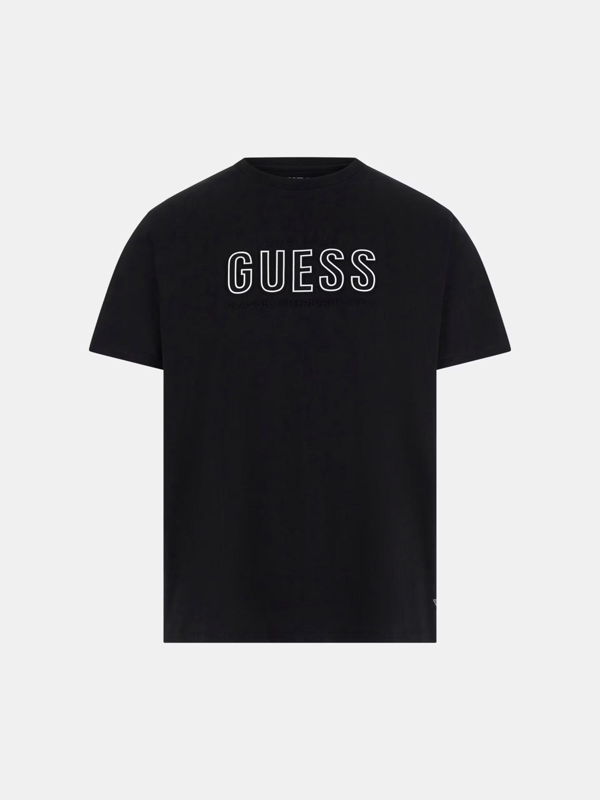 T-shirt nero con Logo Guess a Sbalzo e Vestibilità Regular 
