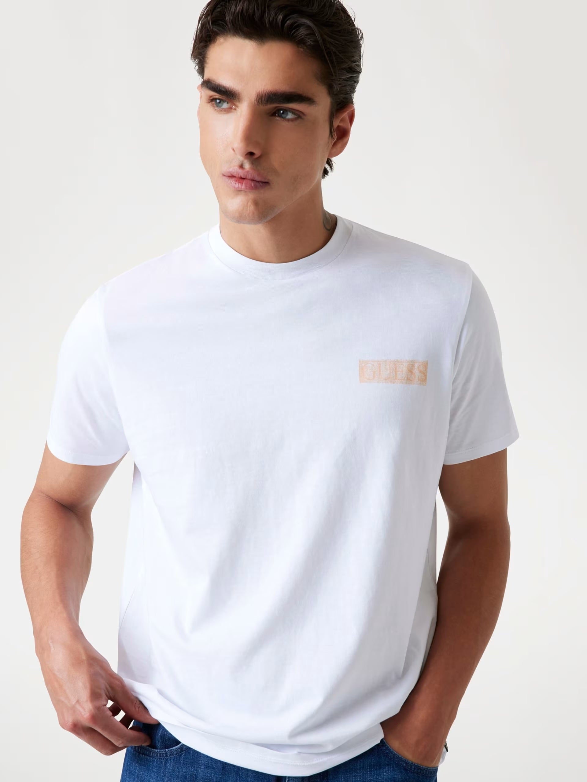T-shirt Bianca con Logo Oversize arancione sul Retro 