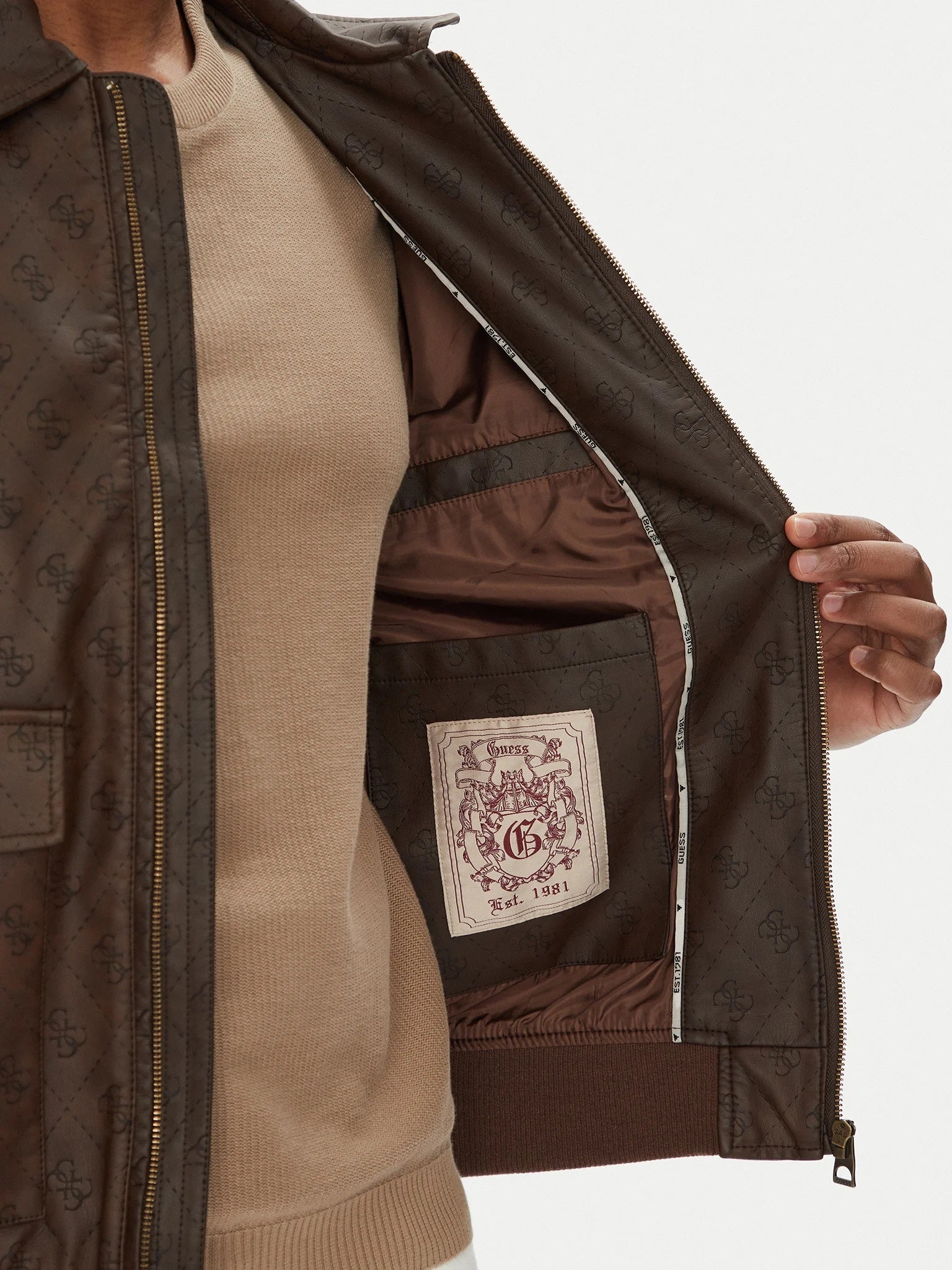 Giubbino Marrone in Similpelle con Monogram e Vestibilità Regular 