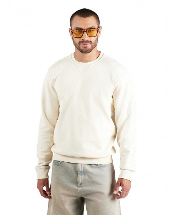 Felpa Beige "Embro" con Ricamo su Manica e Girocollo 