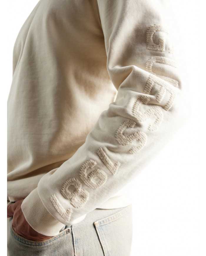 Felpa Beige "Embro" con Ricamo su Manica e Girocollo 