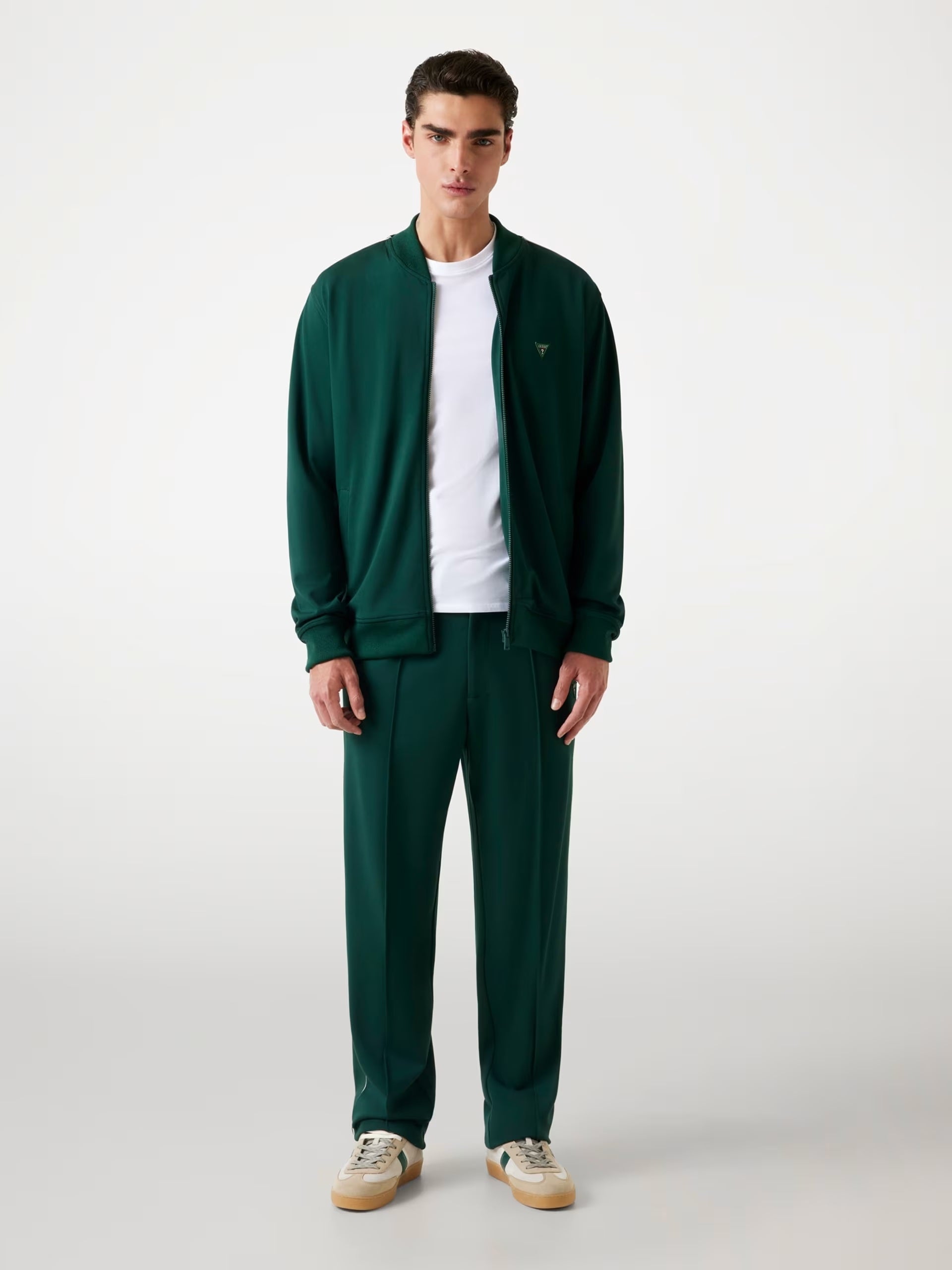 Felpa "Monaco Ponte" Verde con Zip Integrale e Collo in Piedi 