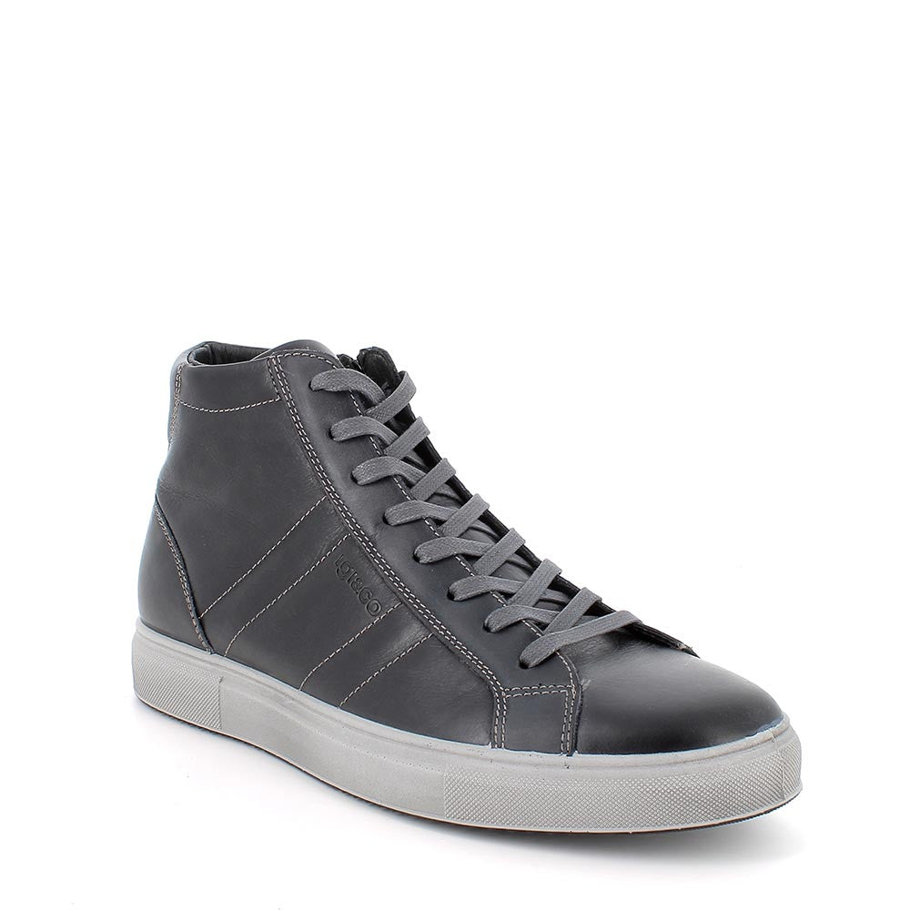 Sneakers alta blu in pelle con zip laterale e suola in memory foam 