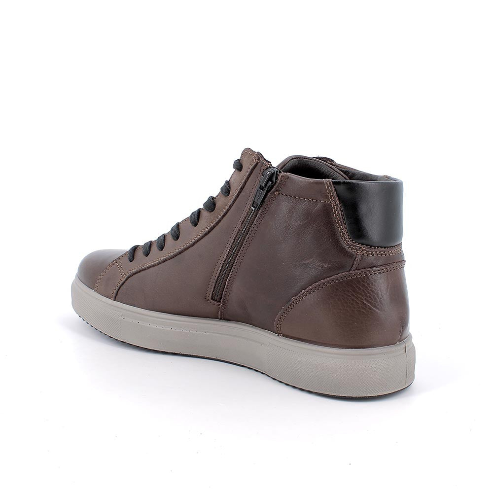 Sneakers alte marrone in pelle con zip laterale e suola in memory foam 