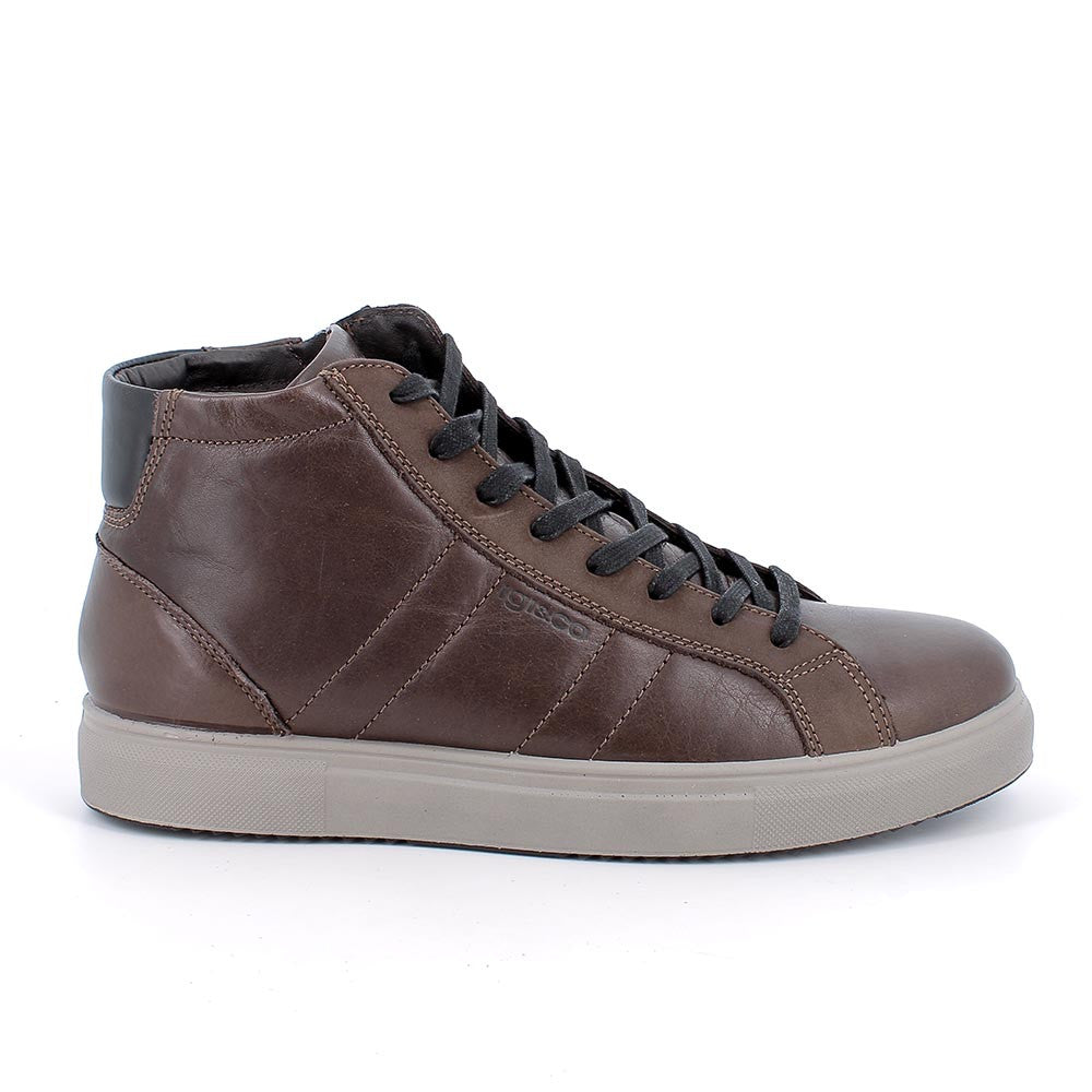 Sneakers alte marrone in pelle con zip laterale e suola in memory foam 