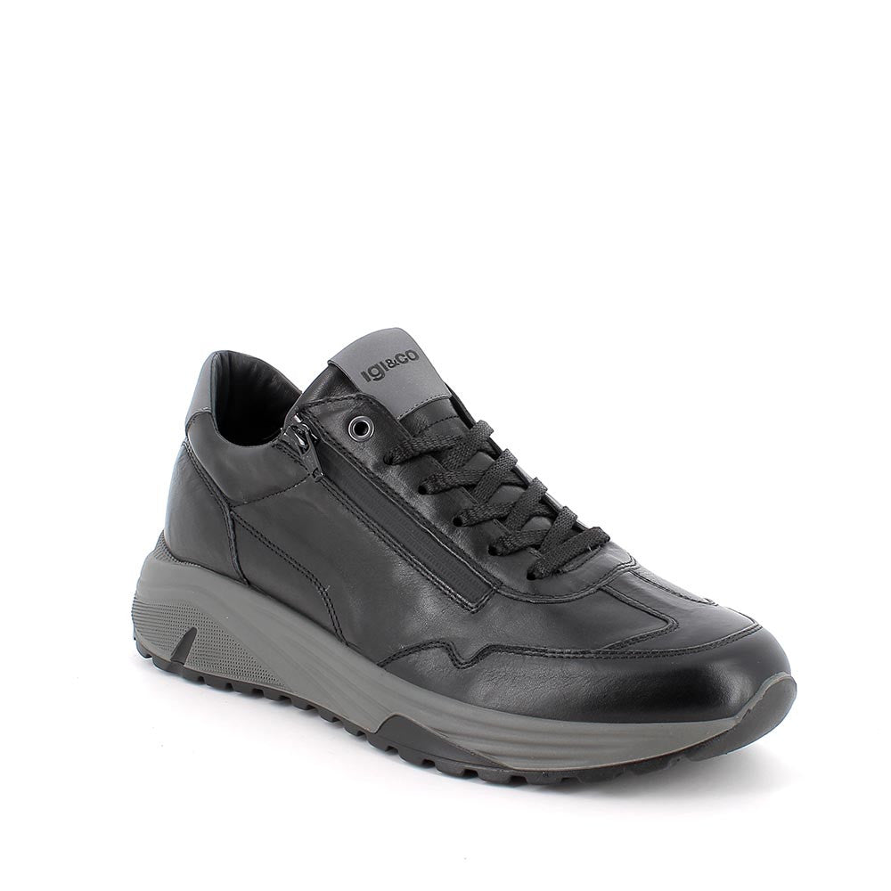 Sneakers da uomo nere in pelle con zip laterale e suola Memory Foam 