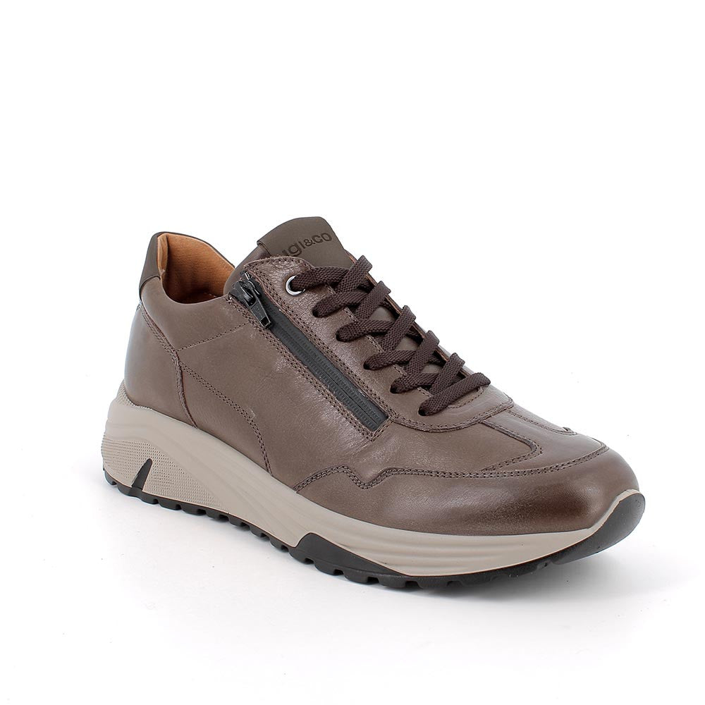 Sneakers marroni in pelle con zip laterale e suola Memory Foam 