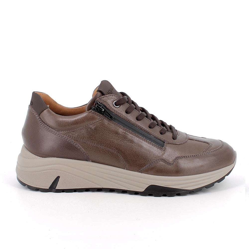 Sneakers marroni in pelle con zip laterale e suola Memory Foam 