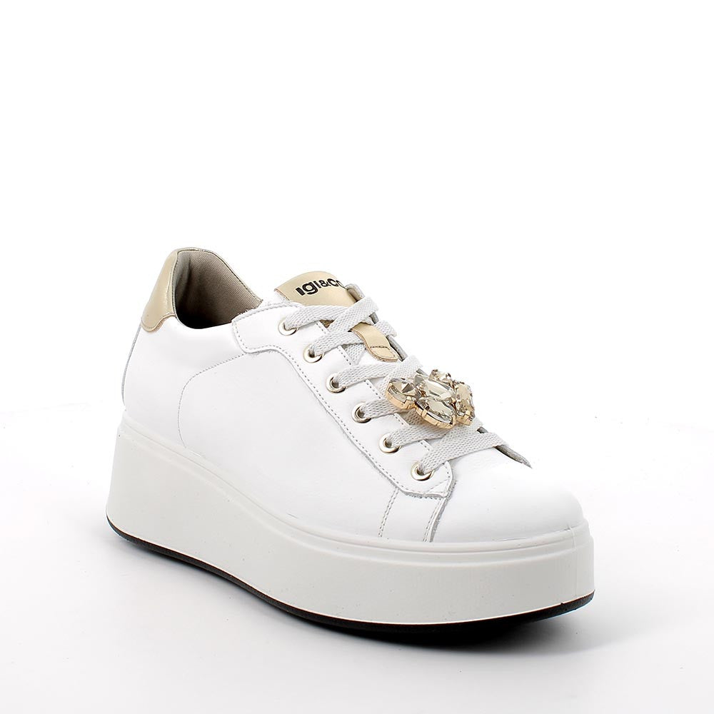 Sneakers con zeppa bianche in pelle con lacci e suola estraibile 