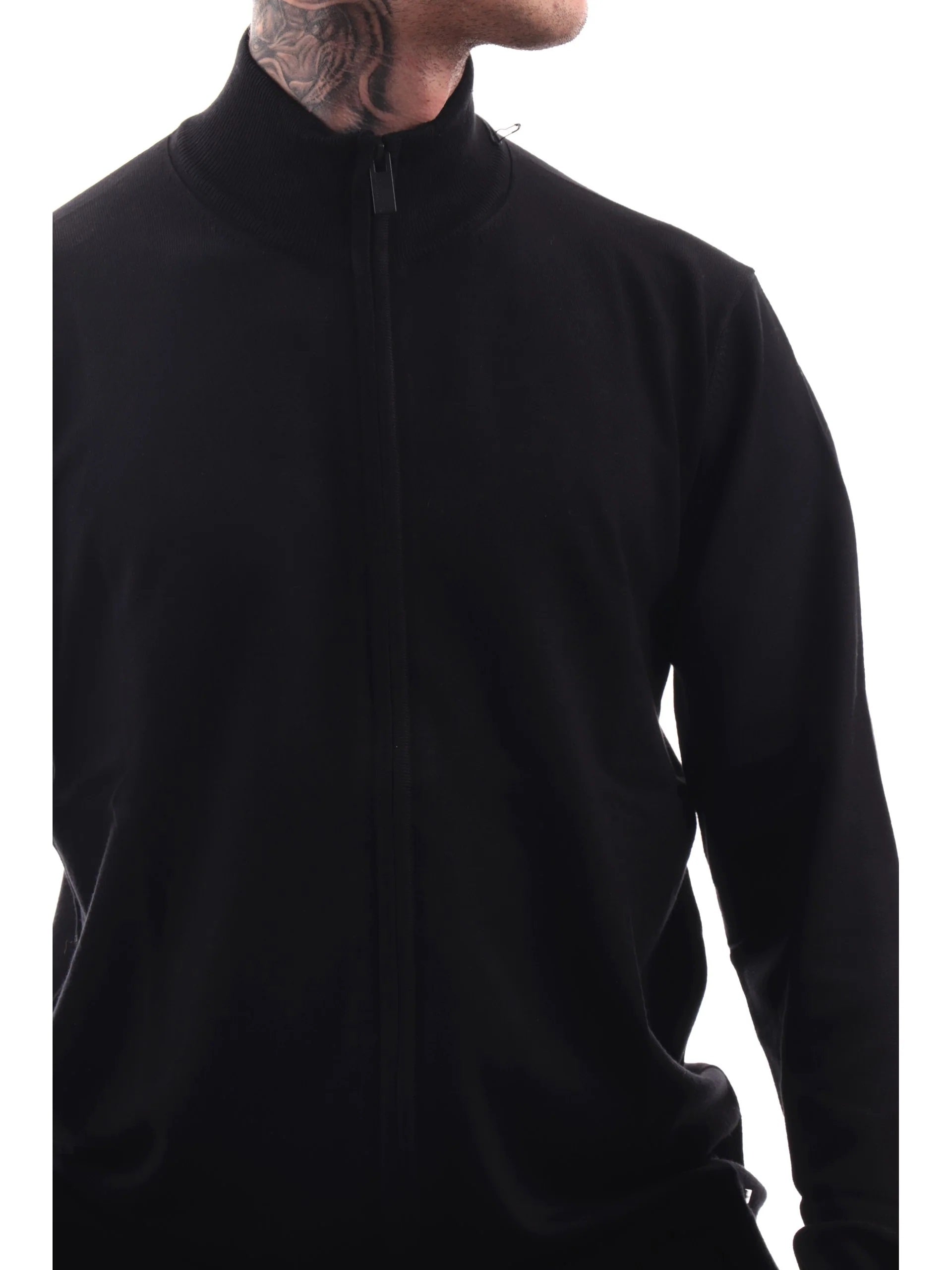 Maglia con zip da uomo nero in filato finezza 12 Viscose Blend 