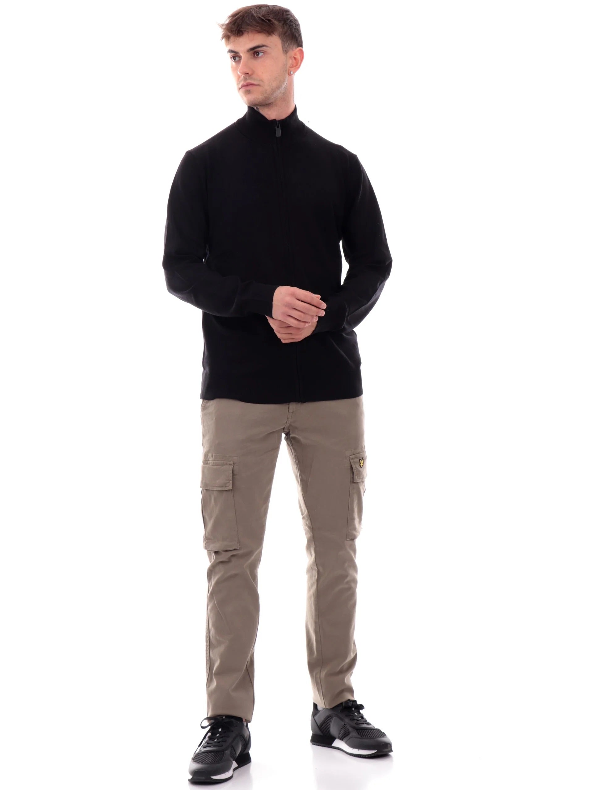 Maglia con zip da uomo nero in filato finezza 12 Viscose Blend 